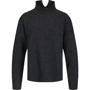 Oversized Knitted Polo-Neck Jumper - Oversized Gebreide Trui Met Polohals Dames - Donker Grijs