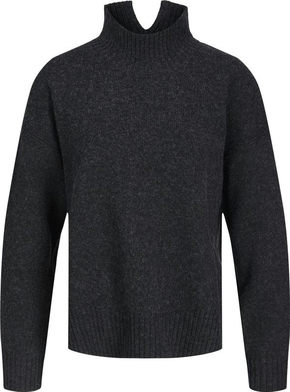 Oversized Knitted Polo-Neck Jumper - Oversized Gebreide Trui Met Polohals Dames - Donker Grijs