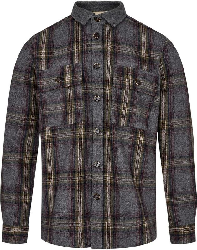 Anerkjendt - Donkergrijze Check Overshirt - Grijs - 60% Wol, 40% Polyester