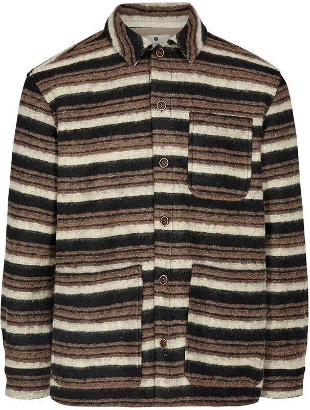 Anerkjendt - Gestreepte Wol Overshirt Jas - Bruin - Heren
