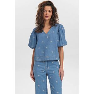 NÜMPH Blouse 'IBIZA'  blauw denim / groen / lila