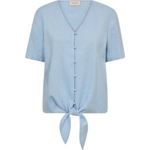 FREEQUENT - Linnen Blouse - Korte Mouwen - V-hals - Knoopsluiting