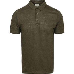 KnowledgeCotton Apparel Poloshirt Leinen Dunkelgrün - Größe M