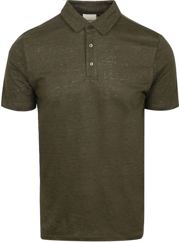 KnowledgeCotton Apparel Poloshirt Linnen Donkergroen - Heren