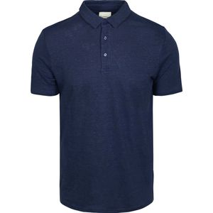 KnowledgeCotton Polo Linnen Navy - Korte Mouw - Modern-Fit