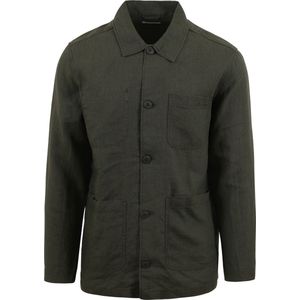 KnowledgeCotton Apparel Overshirt Linnen Donkergroen - Maat S - Heren