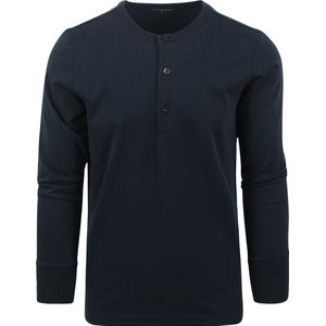 KnowledgeCotton Apparel - Longsleeve T-shirt Henley Donkerblauw - Heren - Modern-fit