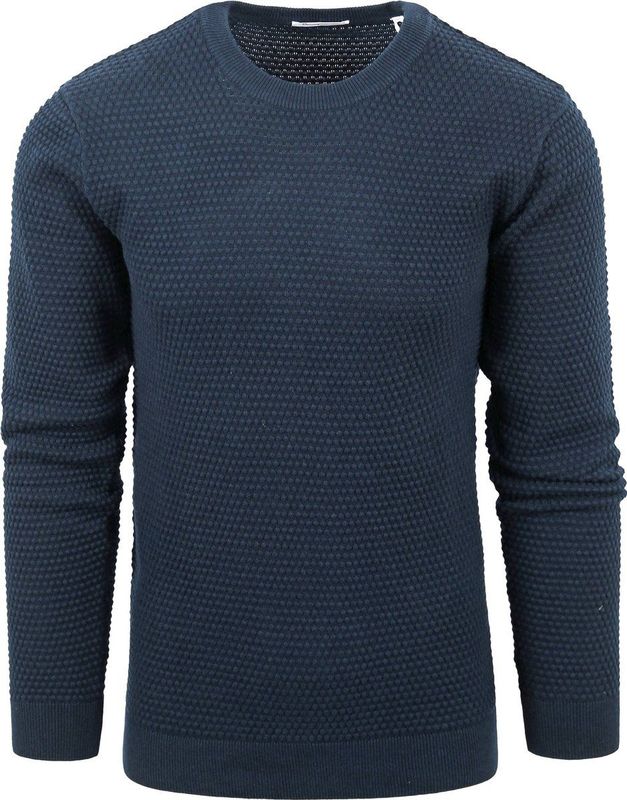 Trui KnowledgeCotton Apparel Men Vagn Regular Bubble Knit Crew Neck Total Eclipse