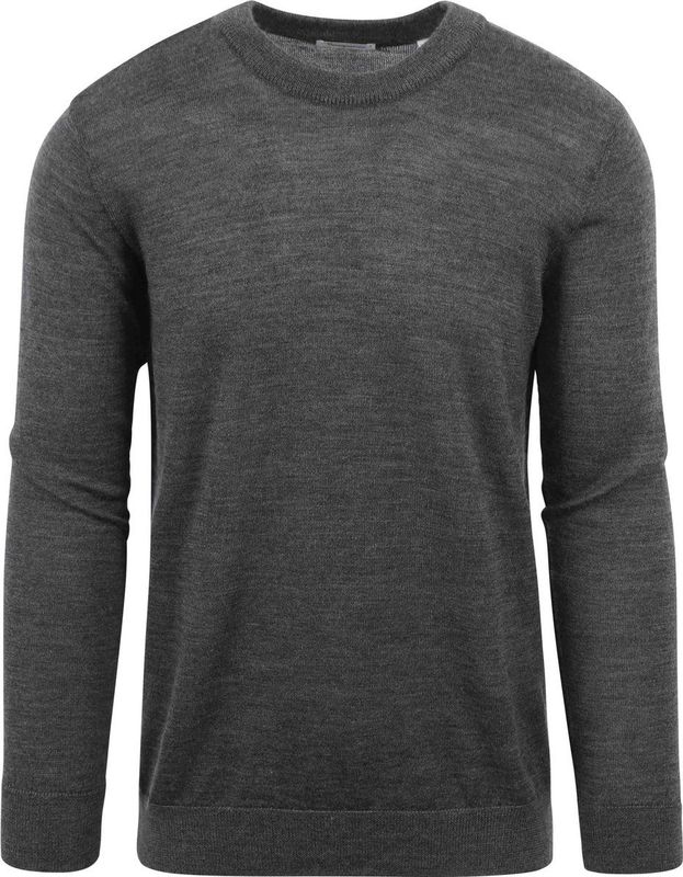 KnowledgeCotton Apparel - KARL - Gebreide Trui - Donkergrijs Melange - 100% Merino Wol