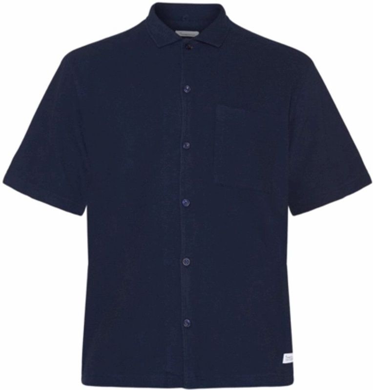 Overhemd KnowledgeCotton Apparel Men Box Fit Short Sleeve Night Sky