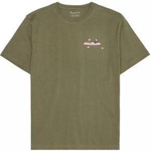 KnowledgeCotton Apparel - Heavy Printed - T-shirt - Burned Olive - Unisex - Regular Fit