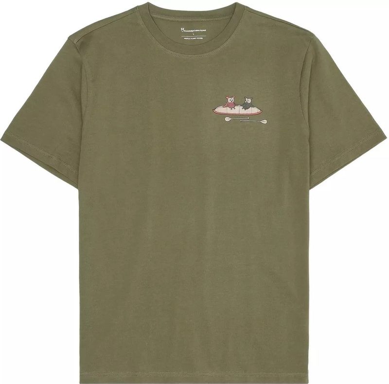 T-Shirt KnowledgeCotton Apparel Unisex Regular Drop Shoulder Heavy Printed Burned Olive-XL