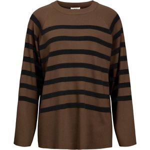 Object Dames Objester Ls Knit Top Noos Pullover, Dark Earth/Stripes: zwart, XS