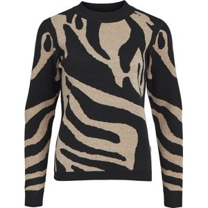 Object Trui Objray Knit Pullover Aop Noos 23040958 Black/fossil Big Dames