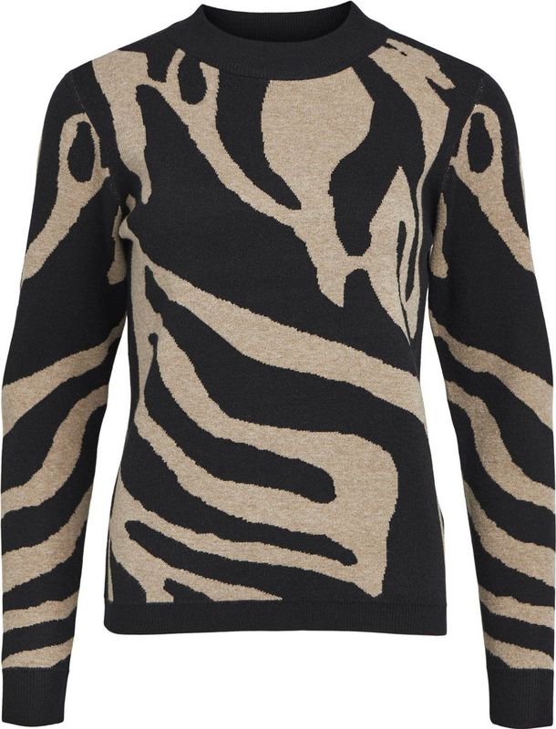 Object Trui Objray Knit Pullover Aop Noos 23040958 Black/fossil Big Dames