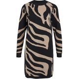 Object - Objray L/S Knit Dress AOP - Jurk - Zwart - Gebreid - Fossil Big Animal Jaquard