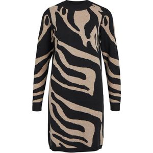 Object - Objray L/S Knit Dress AOP - Jurk - Zwart - Gebreid - Fossil Big Animal Jaquard