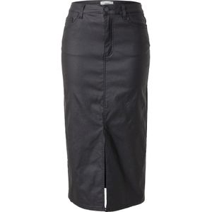 Object - Naya Coated Midi Rok - Zwart - Kunstleer - Midden Taille