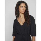 VILA - Rechte Jurk - Zwart - Viscose - Wijd Uitlopend - Korte Mouwen - V-hals
