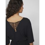 VILA - Rechte Jurk - Zwart - Viscose - Wijd Uitlopend - Korte Mouwen - V-hals