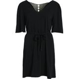 VILA - Rechte Jurk - Zwart - Viscose - Wijd Uitlopend - Korte Mouwen - V-hals