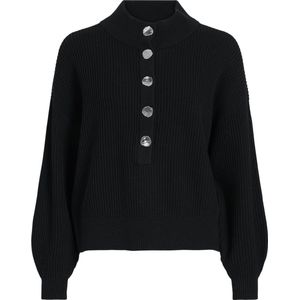 VILA - Trui - Zwart - Katoen - Lange Mouwen, Opstaande Kraag