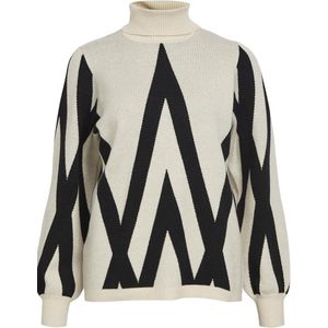 Object Trui Objray Knit Rollneck Pullover N 23043290 Sandshell/black Grap Dames