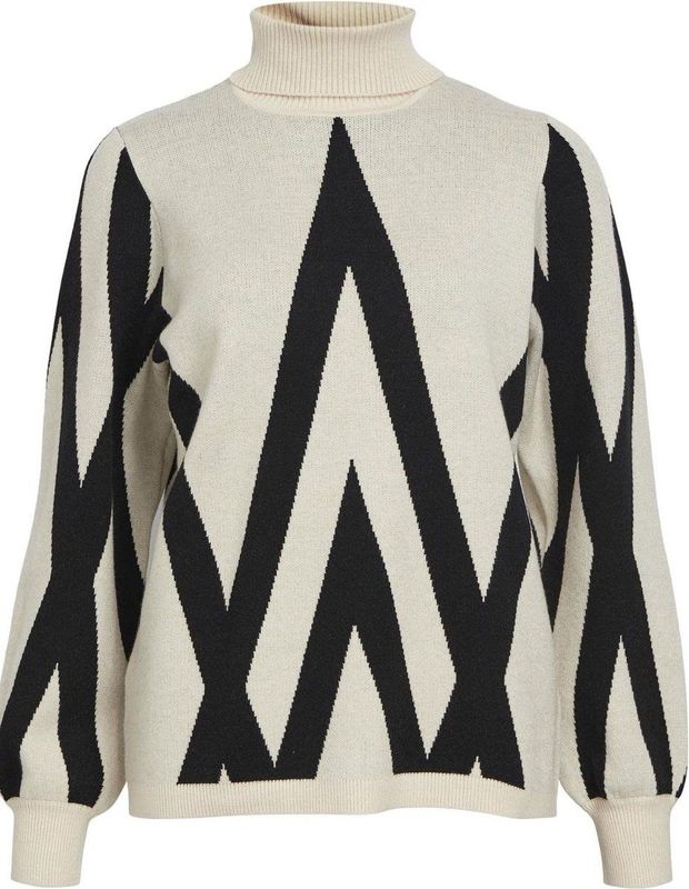 Object Trui Objray Knit Rollneck Pullover N 23043290 Sandshell/black Grap Dames