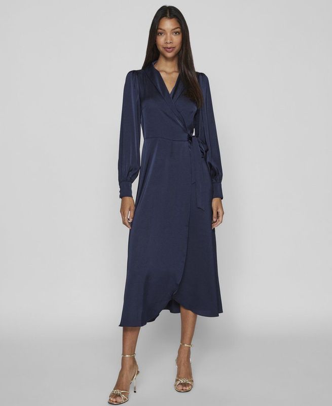 Vila - Enna Ravenna - Midi-jurk - Zwart - Lange Mouwen