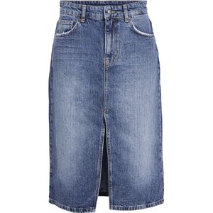 OBJHARLOW - MIDI-denim Rok - Blauw - Knielengte - Hoge Tailleband