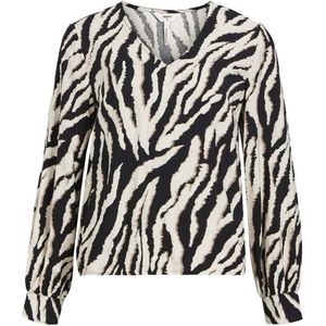 OBJECT Dames Objjacira L/S V-hals Top Noos blouse met lange mouwen, Sandshell/Aop: zwart/Fossil Zebra Aop, 36