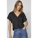 Vila T-shirt Viellette V-neck S s Satin Top - No 14089239 Black Dames