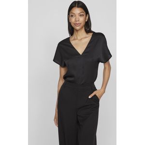 Vila T-shirt Viellette V-neck S s Satin Top - No 14089239 Black Dames