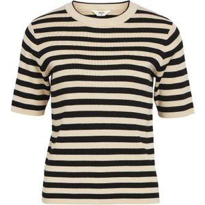 OBJECT Gestreepte Gebreide Trui OBJESTER Zwart/ Beige