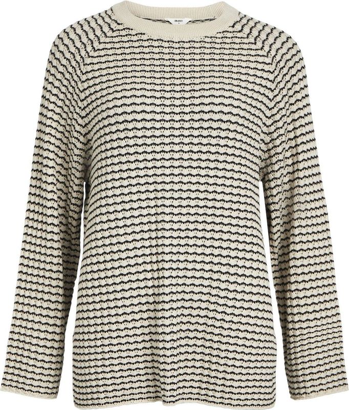 Object Trui Objester Knit Pattern Top Noos 23044196 Sandshell/black Dames