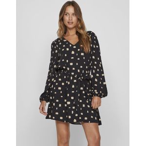 VILA - Korte Jurk - Zwart - Viscose - Grafisch Motief
