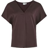 Vila T-shirt Viellette V-neck S s Satin Top - No 14089239 Plum Perfect Dames