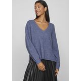 Vila Trui Vibeluna V-neck Rev Knit Top - 14094217 Bijou Blue/melamnge Dames