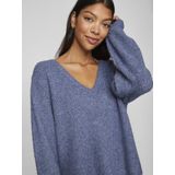 Vila Trui Vibeluna V-neck Rev Knit Top - 14094217 Bijou Blue/melamnge Dames