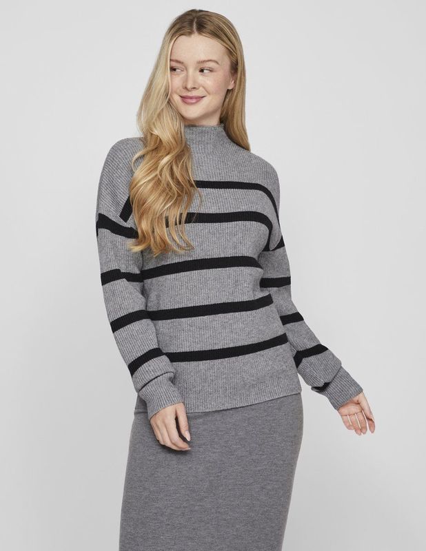 VILA - VIRil - Trui - Grijs Gemêleerd/Zwart - Lange Mouw