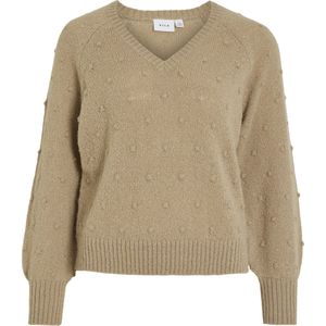 Vila Trui Vituli V-neck Gliter Knit Top/p 14098057 Savannah Tan/light Gold Dames