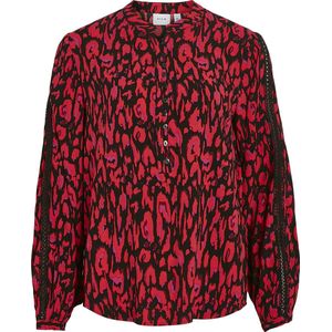 VILA - Blouse - Rood/Zwart - Viscose - Lange Mouwen - Recht Model
