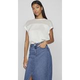 Vila - VIELLETTE O-NECK S/S MESH TOP - T-shirt - Snow white - Regular fit