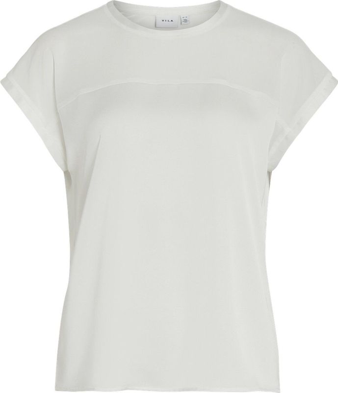 Vila - VIELLETTE O-NECK S/S MESH TOP - T-shirt - Snow white - Regular fit
