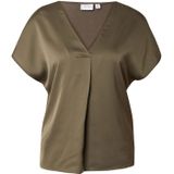 Vila T-shirt Viellette V-neck S s Satin Top - No 14089239 Dusty Olive Dames