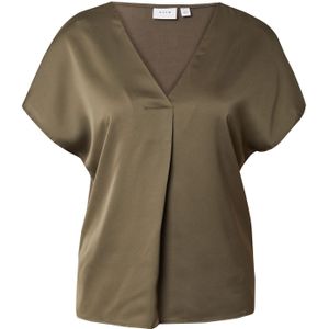 Vila T-shirt Viellette V-neck S s Satin Top - No 14089239 Dusty Olive Dames