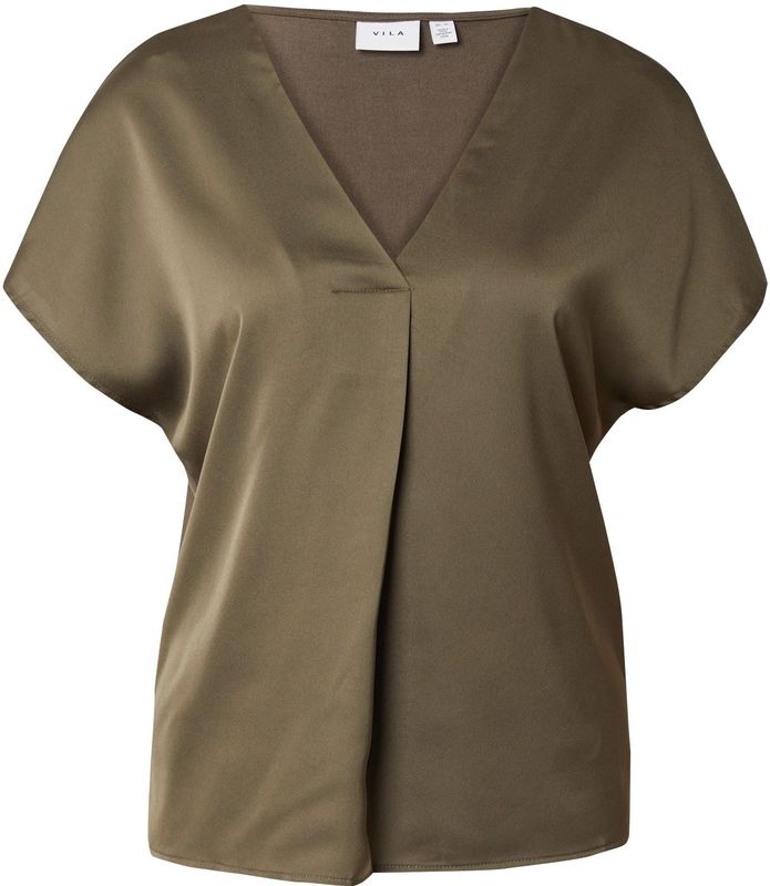 Vila T-shirt Viellette V-neck S s Satin Top - No 14089239 Dusty Olive Dames