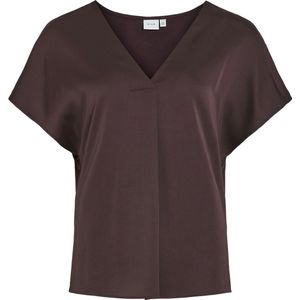 Vila T-shirt Viellette V-neck S s Satin Top - No 14089239 Plum Perfect Dames
