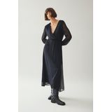 Vila - Falia - Midi-jurk - V-hals - Lange Mouwen - 100% Gerecycled Polyester