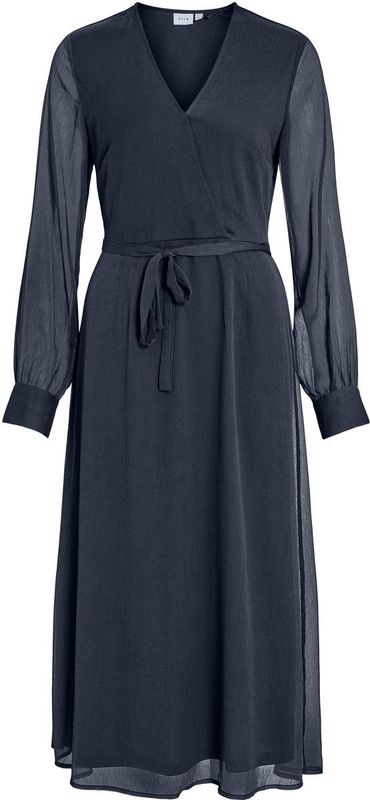 Vila - Falia - Midi-jurk - V-hals - Lange Mouwen - 100% Gerecycled Polyester